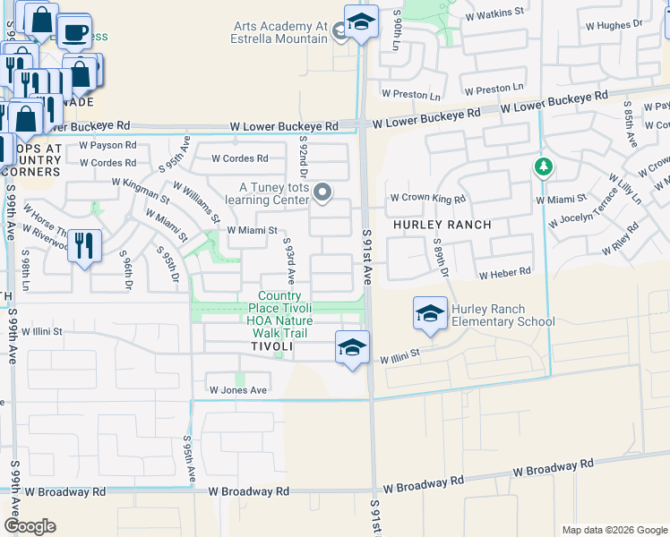 map of restaurants, bars, coffee shops, grocery stores, and more near 9122 West Riverside Avenue in Tolleson