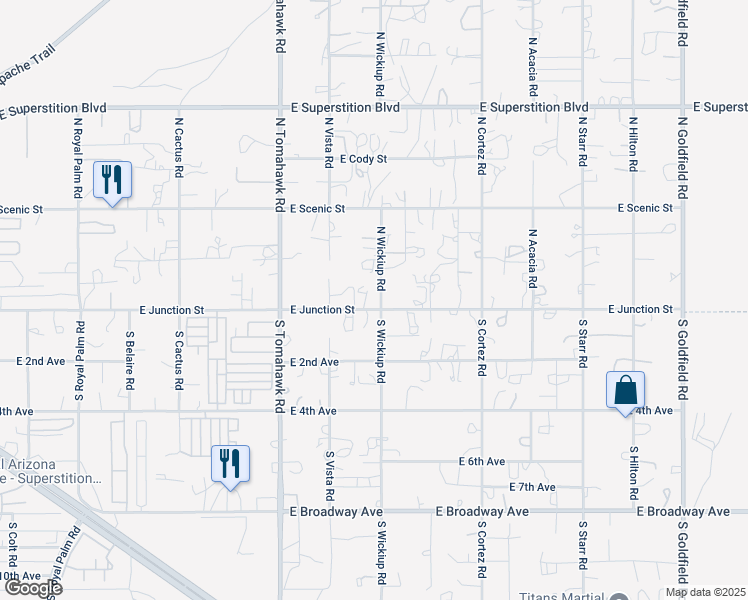 map of restaurants, bars, coffee shops, grocery stores, and more near 1966 East Junction Street in Apache Junction