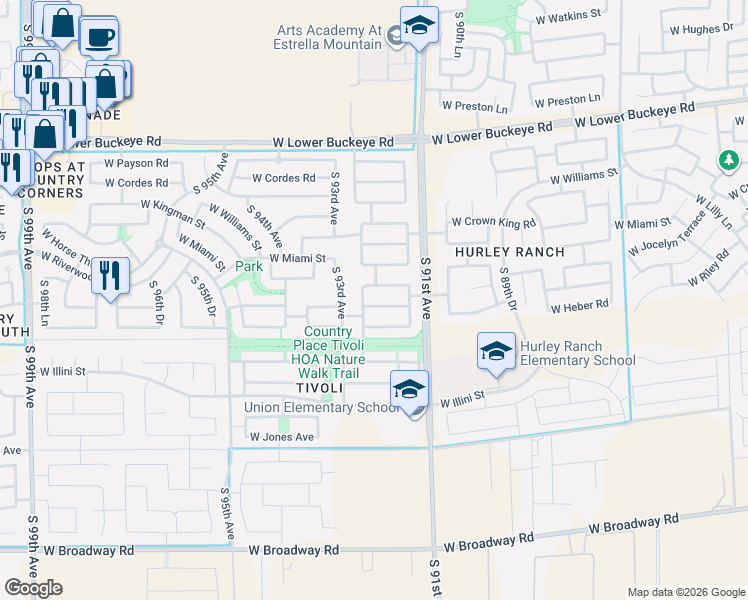 map of restaurants, bars, coffee shops, grocery stores, and more near 9122 West Riverside Avenue in Tolleson