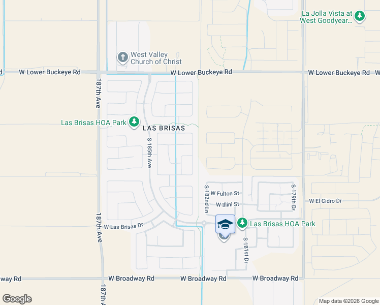 map of restaurants, bars, coffee shops, grocery stores, and more near 18364 West Larkspur Drive in Goodyear