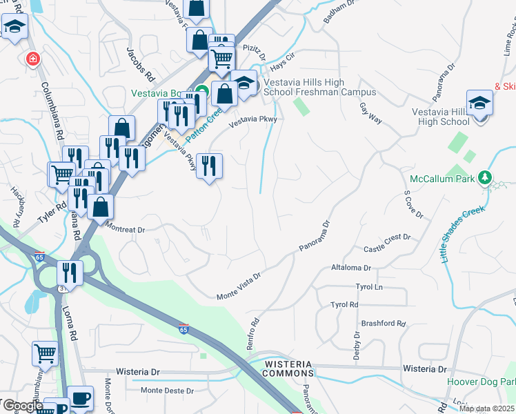 map of restaurants, bars, coffee shops, grocery stores, and more near 3027 Taralane Drive in Vestavia Hills
