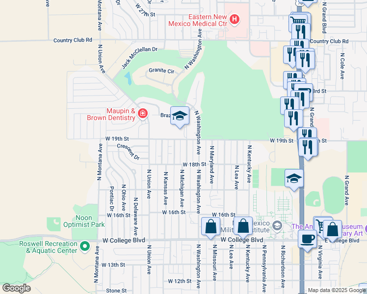 map of restaurants, bars, coffee shops, grocery stores, and more near 1819 North Cambridge Avenue in Roswell
