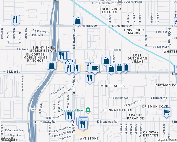 map of restaurants, bars, coffee shops, grocery stores, and more near 9316 North Silver Spur Ranch I in Mesa