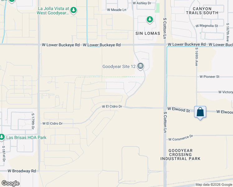 map of restaurants, bars, coffee shops, grocery stores, and more near 17431 W Victory Street in Goodyear