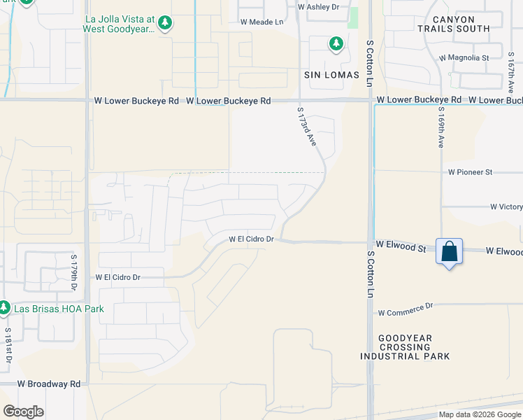map of restaurants, bars, coffee shops, grocery stores, and more near 17431 W Victory Street in Goodyear
