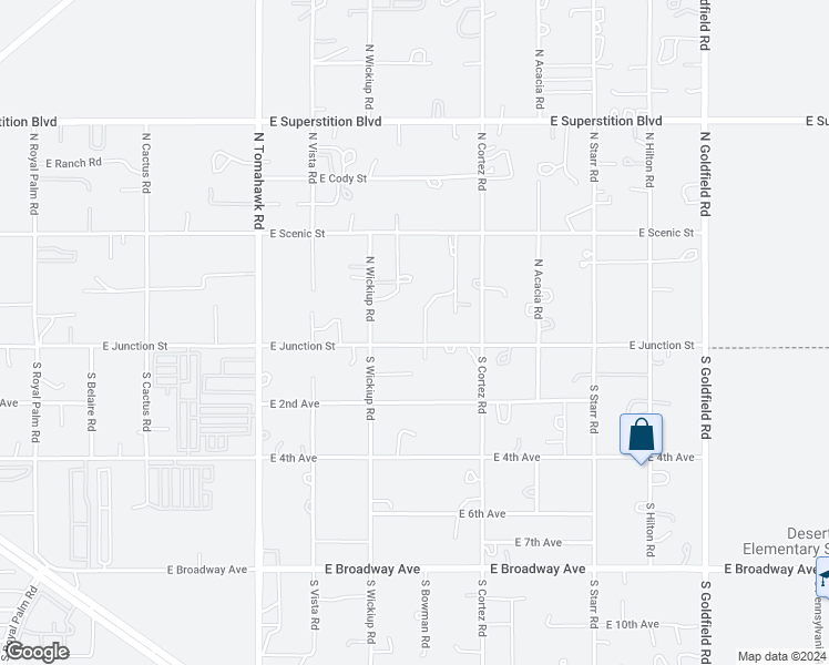 map of restaurants, bars, coffee shops, grocery stores, and more near 2144 East Junction Street in Apache Junction