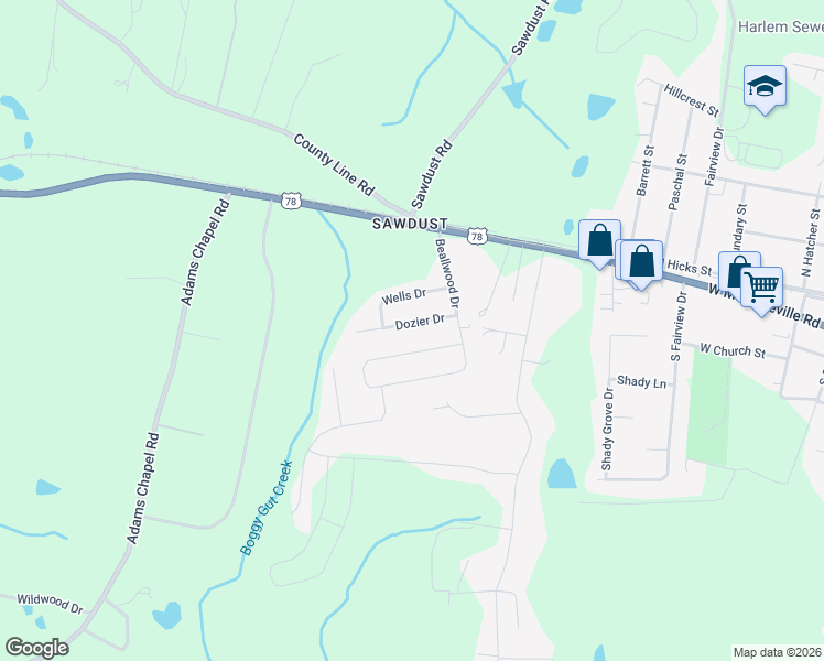map of restaurants, bars, coffee shops, grocery stores, and more near 111 Dozier Drive in Harlem