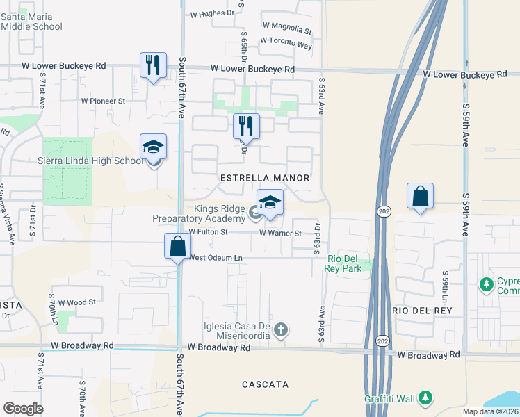map of restaurants, bars, coffee shops, grocery stores, and more near 6429 West Riva Road in Phoenix