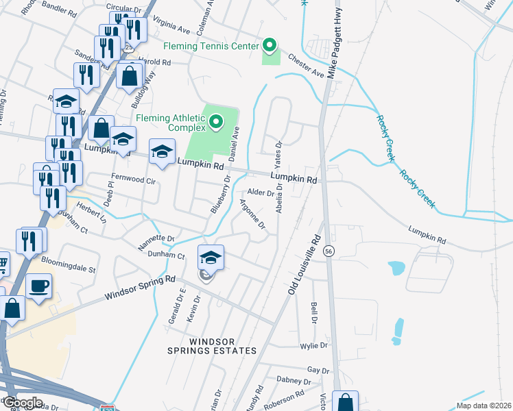 map of restaurants, bars, coffee shops, grocery stores, and more near 2521 Argonne Circle in Augusta