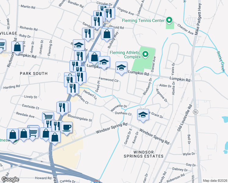 map of restaurants, bars, coffee shops, grocery stores, and more near 2025 Fernwood Circle in Augusta