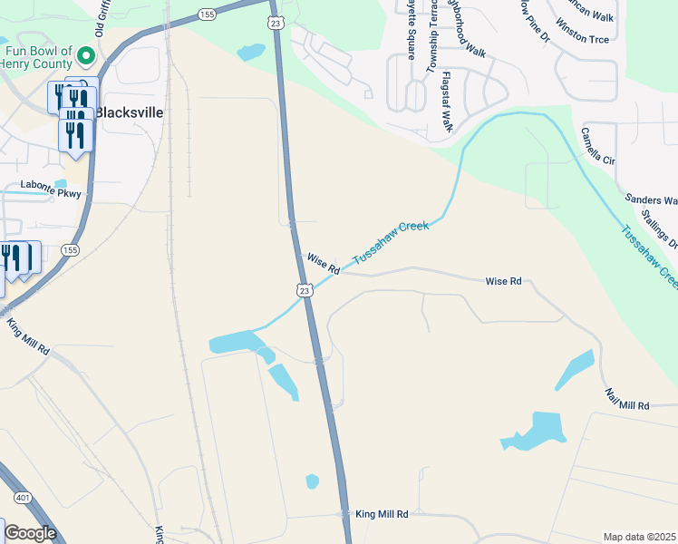map of restaurants, bars, coffee shops, grocery stores, and more near 80 Wise Road in McDonough
