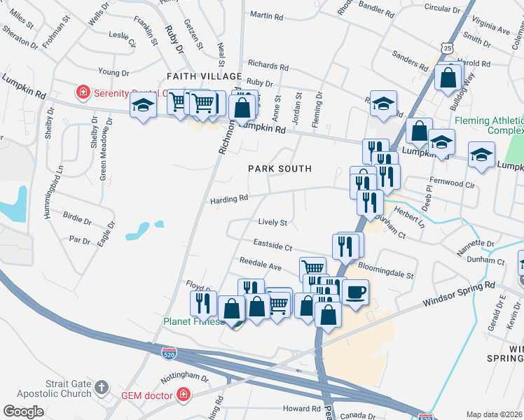 map of restaurants, bars, coffee shops, grocery stores, and more near 3108 Floyd Dr in Augusta