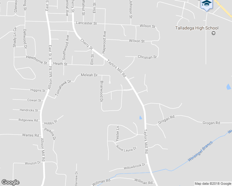 map of restaurants, bars, coffee shops, grocery stores, and more near 609 Hillandale Drive in Talladega