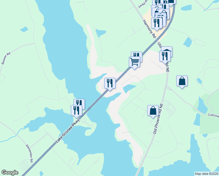 map of restaurants, bars, coffee shops, grocery stores, and more near 499 Greensboro Road in Eatonton