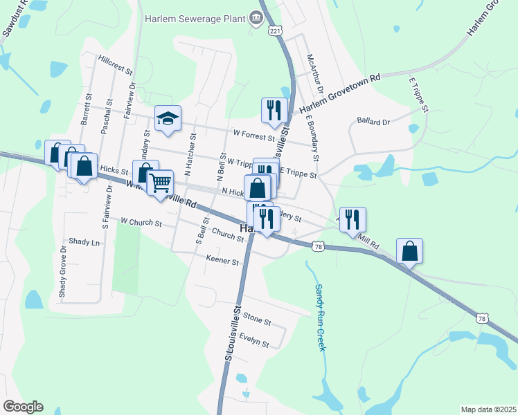map of restaurants, bars, coffee shops, grocery stores, and more near 180 North Louisville Street in Harlem