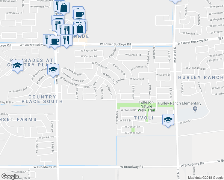 map of restaurants, bars, coffee shops, grocery stores, and more near 3401 South 95th Drive in Tolleson