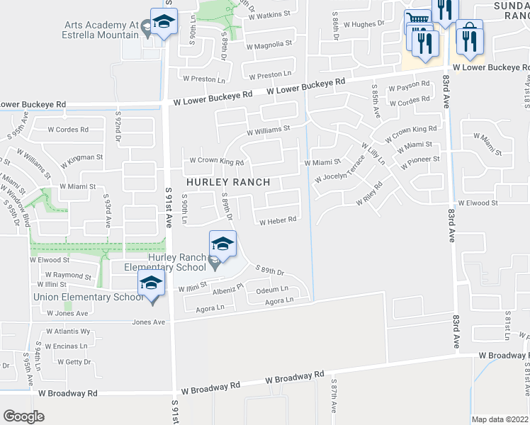 map of restaurants, bars, coffee shops, grocery stores, and more near 8816 West Heber Road in Tolleson
