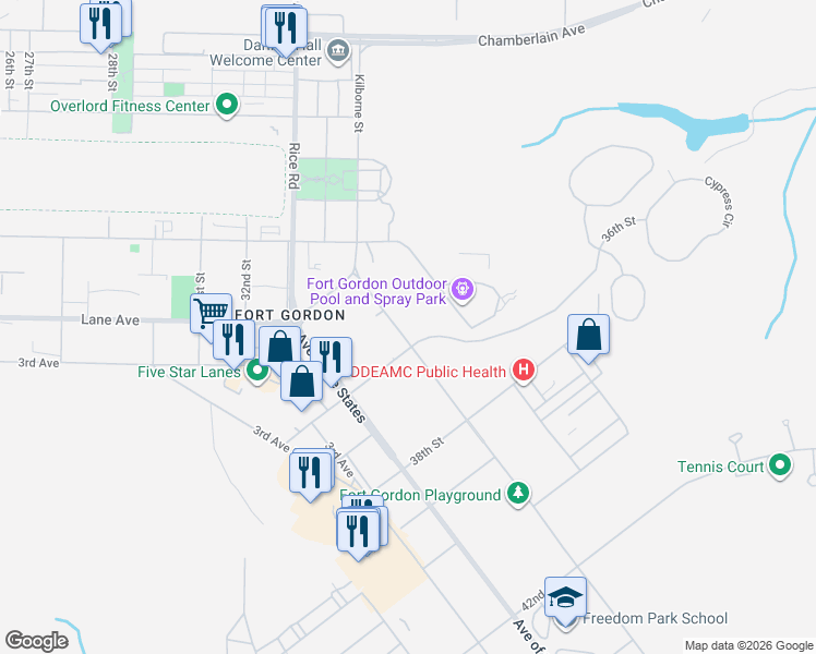 map of restaurants, bars, coffee shops, grocery stores, and more near Provost Avenue in Augusta