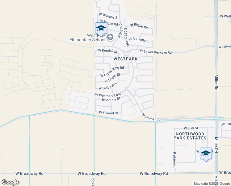 map of restaurants, bars, coffee shops, grocery stores, and more near 3372 South 257th Drive in Buckeye