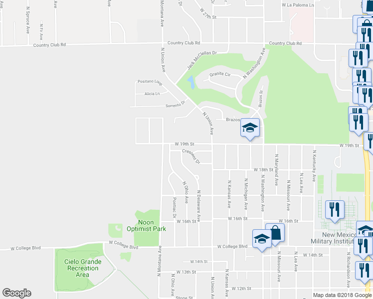 map of restaurants, bars, coffee shops, grocery stores, and more near 1027 Crescent Drive in Roswell
