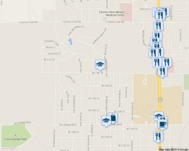 map of restaurants, bars, coffee shops, grocery stores, and more near 1819 North Cambridge Avenue in Roswell