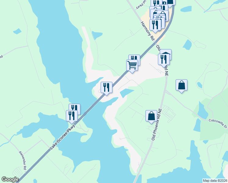 map of restaurants, bars, coffee shops, grocery stores, and more near 930 Greensboro Road in Eatonton
