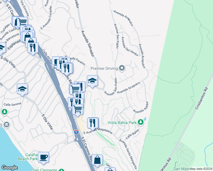 map of restaurants, bars, coffee shops, grocery stores, and more near 2253 Avenida Salvador in San Clemente