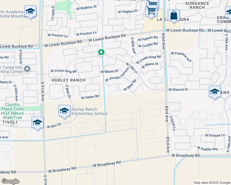 map of restaurants, bars, coffee shops, grocery stores, and more near 8605 West Riley Road in Tolleson