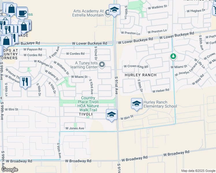map of restaurants, bars, coffee shops, grocery stores, and more near 9122 West Riverside Avenue in Tolleson