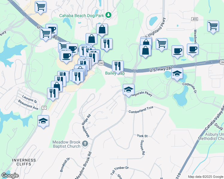 map of restaurants, bars, coffee shops, grocery stores, and more near 700 Corporate Ridge Road in Birmingham