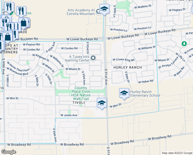 map of restaurants, bars, coffee shops, grocery stores, and more near 9125 West Kirby Avenue in Tolleson