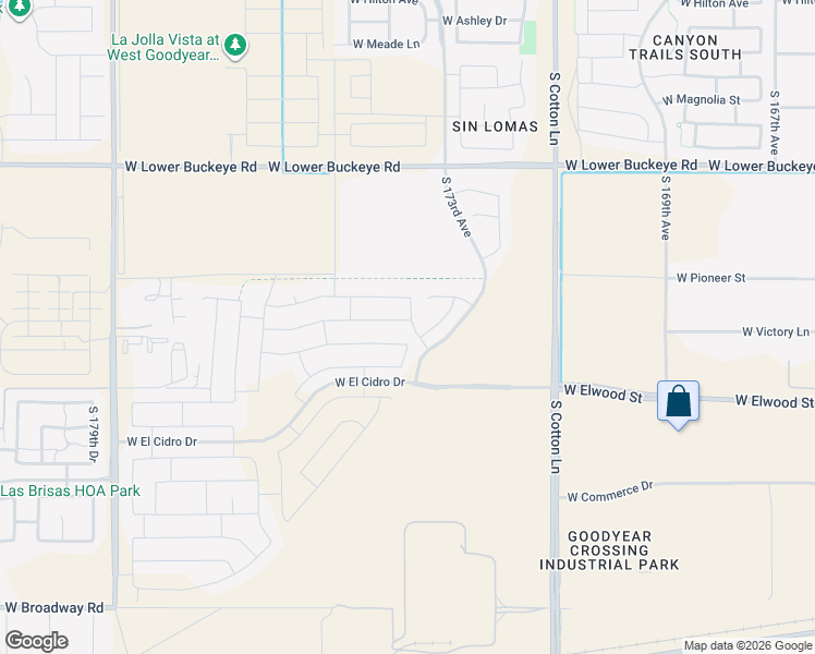 map of restaurants, bars, coffee shops, grocery stores, and more near 17383 W Victory Street in Goodyear