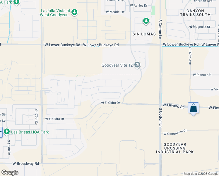 map of restaurants, bars, coffee shops, grocery stores, and more near 17431 W Victory Street in Goodyear