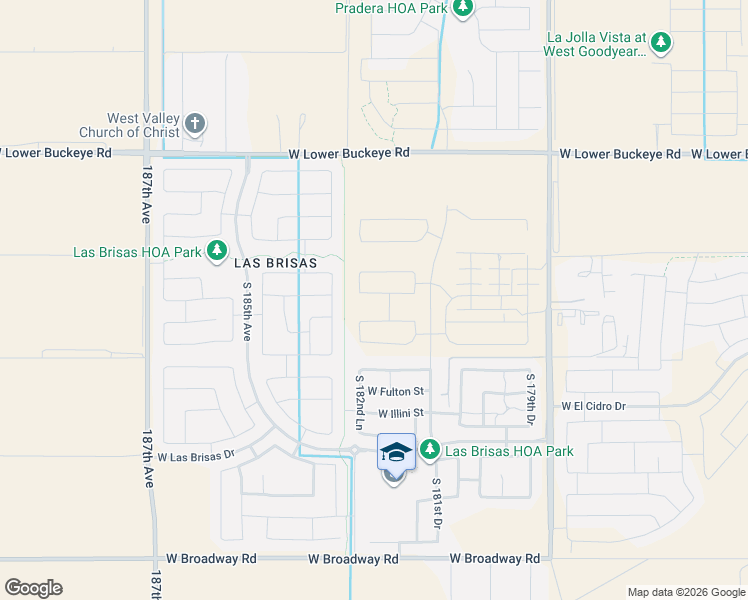 map of restaurants, bars, coffee shops, grocery stores, and more near 3171-3549 South 183rd Avenue in Goodyear