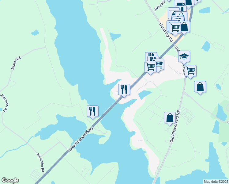 map of restaurants, bars, coffee shops, grocery stores, and more near 207 Greensboro Road in Eatonton