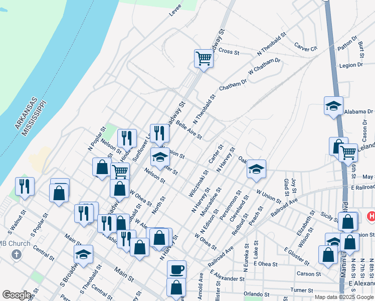 map of restaurants, bars, coffee shops, grocery stores, and more near 738 West Union Street in Greenville