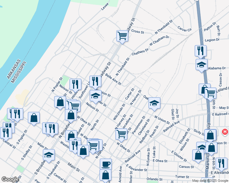map of restaurants, bars, coffee shops, grocery stores, and more near 738 West Union Street in Greenville