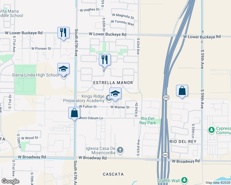 map of restaurants, bars, coffee shops, grocery stores, and more near 6429 West Riva Road in Phoenix