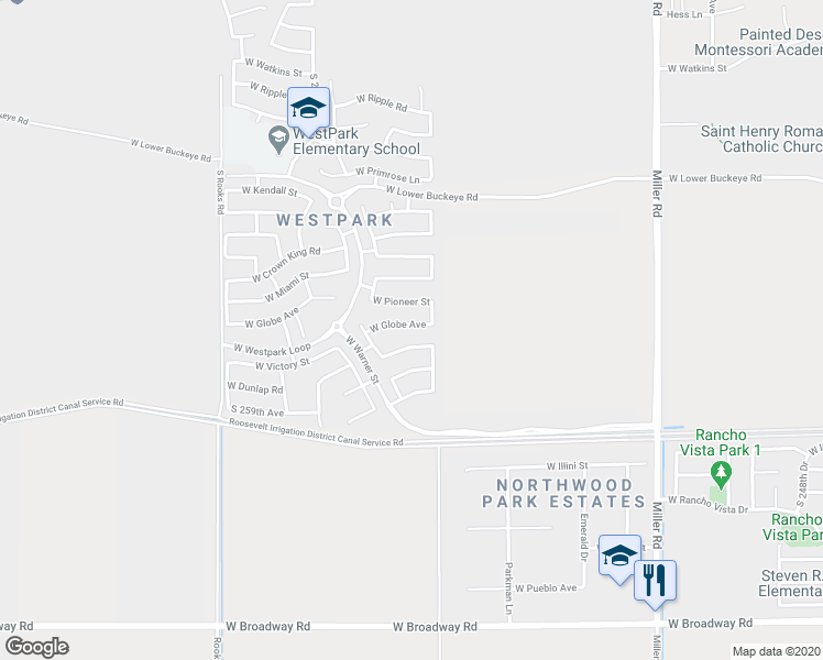 map of restaurants, bars, coffee shops, grocery stores, and more near 25545 West Globe Avenue in Buckeye