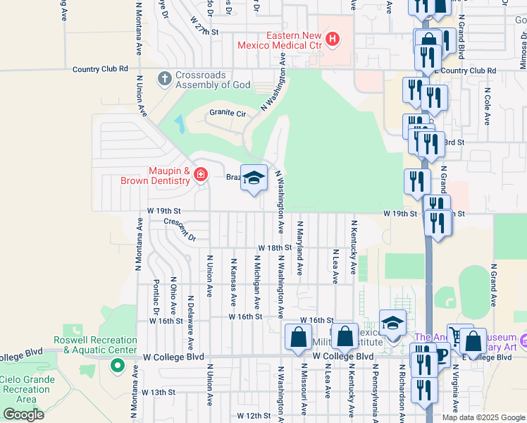 map of restaurants, bars, coffee shops, grocery stores, and more near 1900 North Michigan Avenue in Roswell