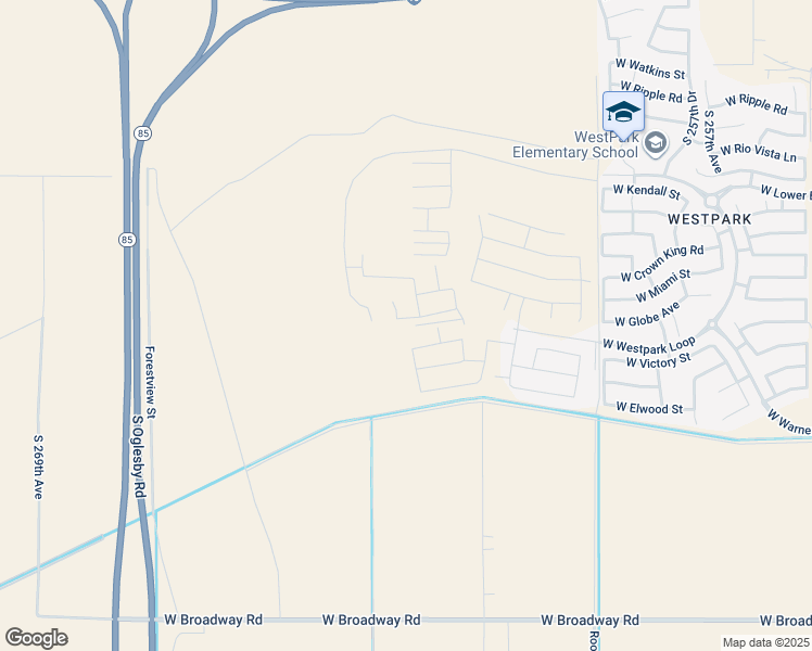 map of restaurants, bars, coffee shops, grocery stores, and more near 26235 West Globe Avenue in Buckeye