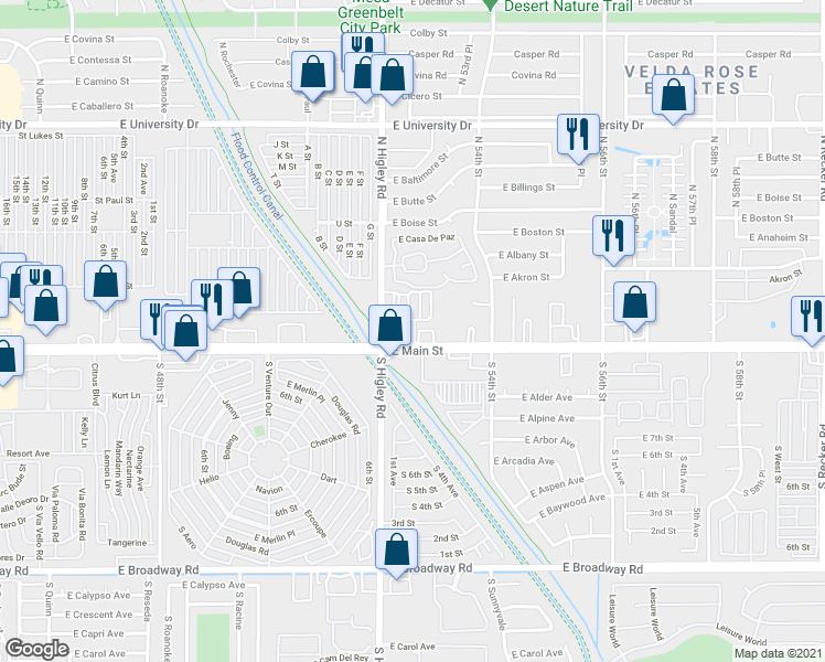map of restaurants, bars, coffee shops, grocery stores, and more near in Mesa