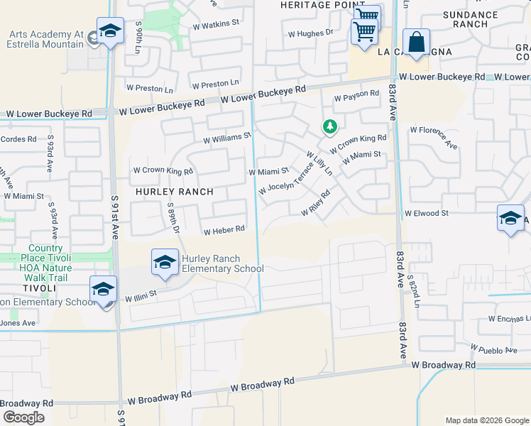 map of restaurants, bars, coffee shops, grocery stores, and more near 8634 West Riley Road in Tolleson