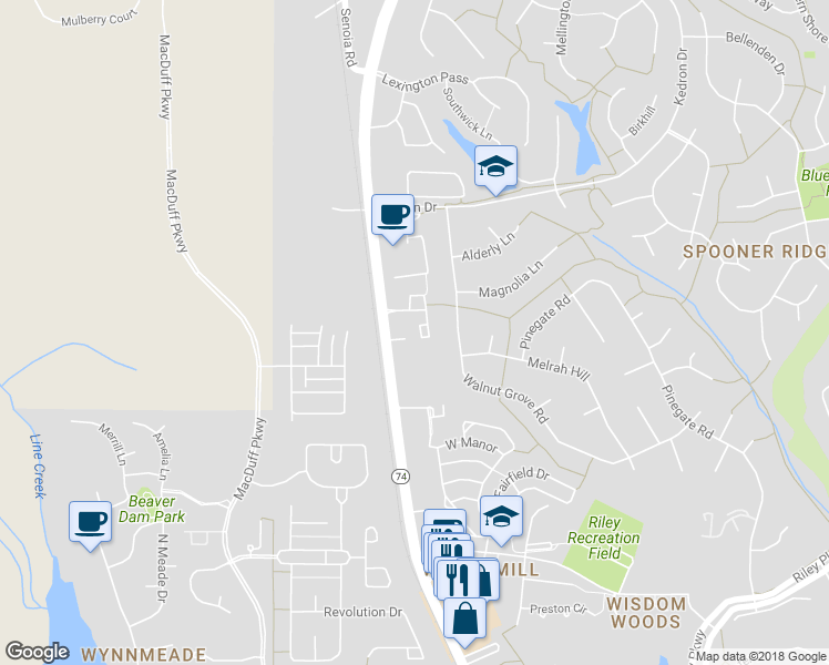 map of restaurants, bars, coffee shops, grocery stores, and more near 231 Christina Court in Peachtree City