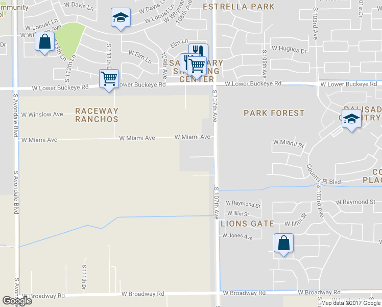 map of restaurants, bars, coffee shops, grocery stores, and more near 3330 South 107th Avenue in Tolleson