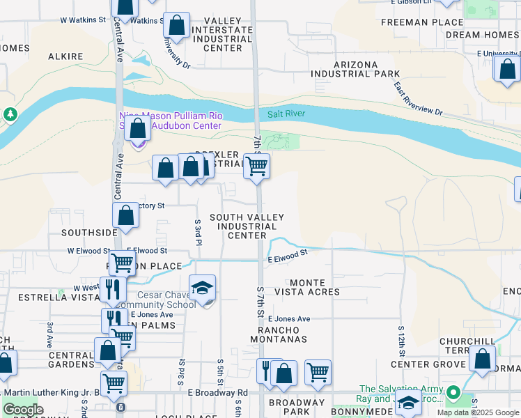 map of restaurants, bars, coffee shops, grocery stores, and more near 3333 South 7th Street in Phoenix