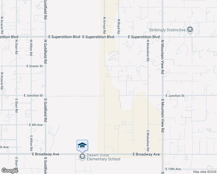 map of restaurants, bars, coffee shops, grocery stores, and more near 33 South Arroya Road in Apache Junction