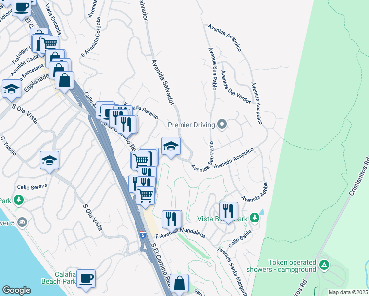 map of restaurants, bars, coffee shops, grocery stores, and more near 2242 Avenida Salvador in San Clemente