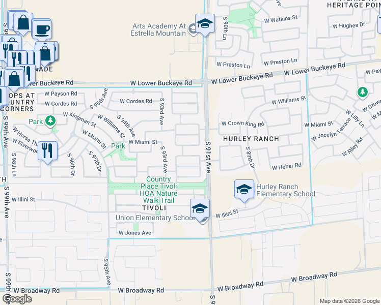 map of restaurants, bars, coffee shops, grocery stores, and more near 9122 West Riverside Avenue in Tolleson