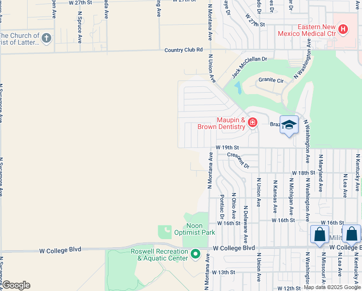 map of restaurants, bars, coffee shops, grocery stores, and more near 1900 North Louisiana Avenue in Roswell